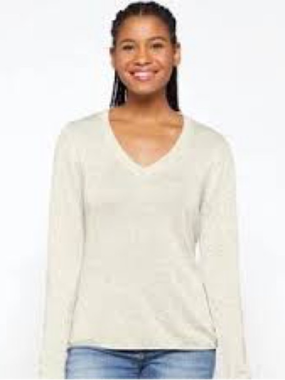 Stitches & Stripes Women's Cream Speckled V-Neck Sweater